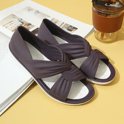 【50%OFF】【36-41】Sandale plate cu curele încrucișate ușoare pentru damă - pantofi casual de vară cu design decupat