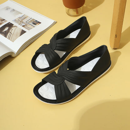 【50%OFF】【36-41】Sandale plate cu curele încrucișate ușoare pentru damă - pantofi casual de vară cu design decupat