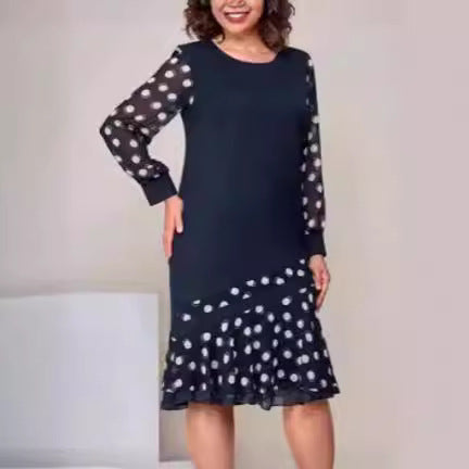 【S-5XL】Rochie elegantă din șifon cu imprimeu cu buline