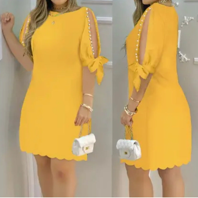 🔥【S-3XL】Rochie cu umăr perlat de mărime plus