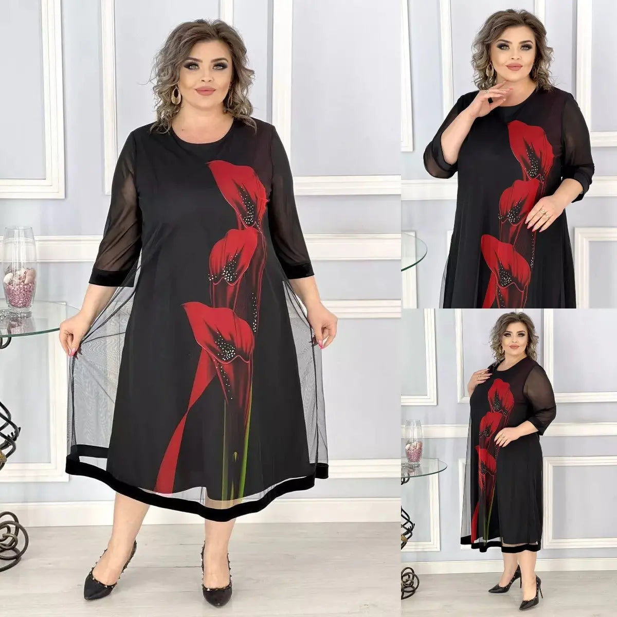 🔥🎉【S-5XL】2024 Rochie elegantă și rafinată din tifon negru