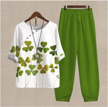 【M-5XL】Costum din două piese cu topuri și pantaloni imprimate de primăvară