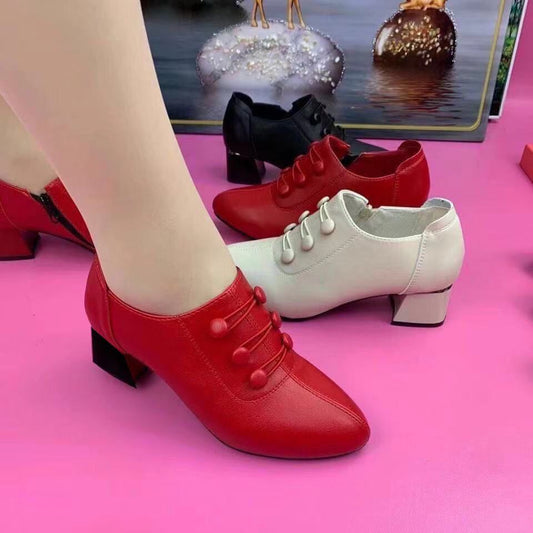 【35-40】2023 Pantofi cu toc mijlociu, casual, din piele naturală, la modă nouă