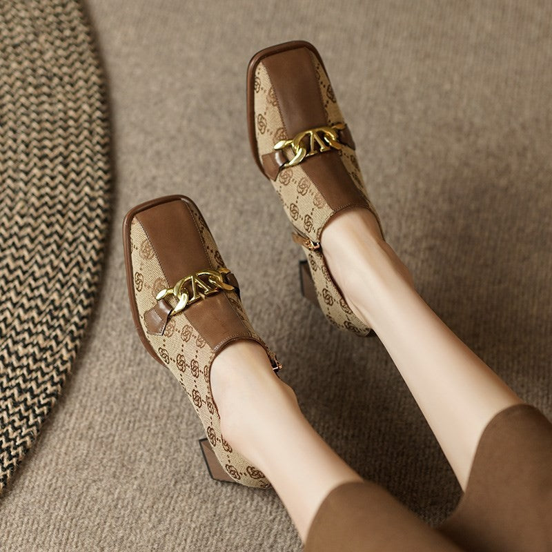 🔥🥰【35-40】 Pantofi Mary Jane cu imprimeu maro retro